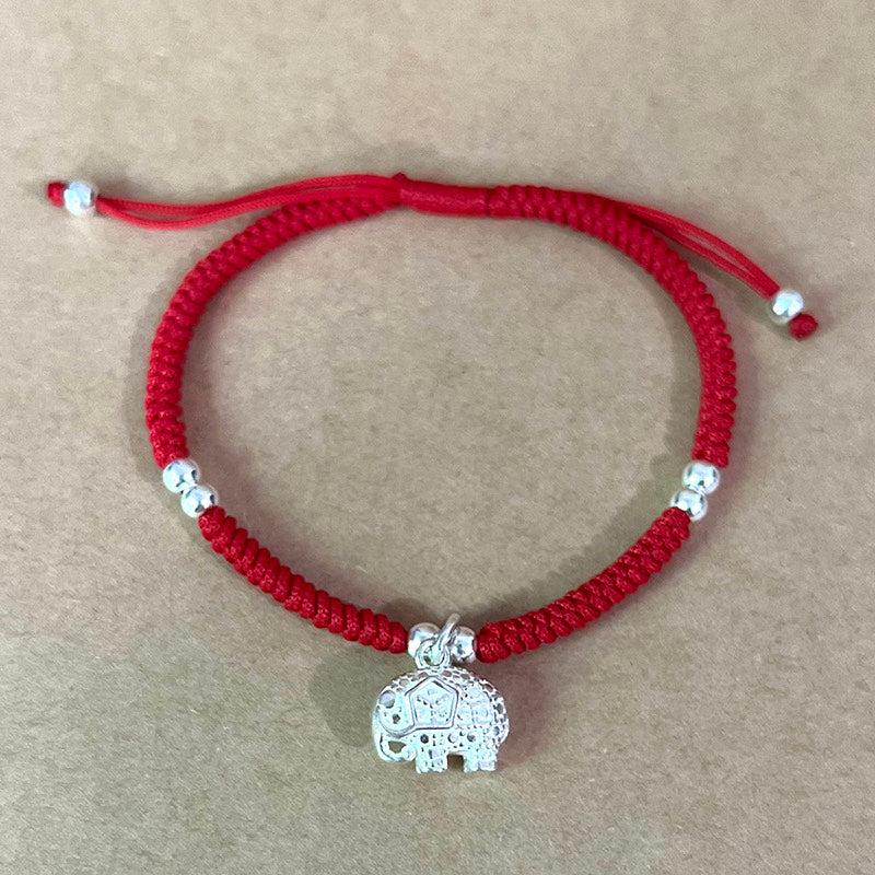 Red String Elephant Bracelet - Gold or Silver Gold