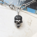 Silver & Zirconia Beaded Skull Pendant Necklace
