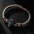 Men's Stainless Steel Skull & Genuine Leather 'STAMINA' Bracelet