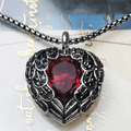 Silver & Zirconia Red Winged Heart Pendant Necklace