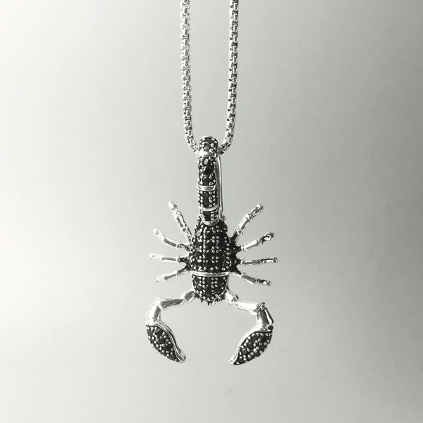 Silver & Zirconia Men's Scorpion Pendant Necklace