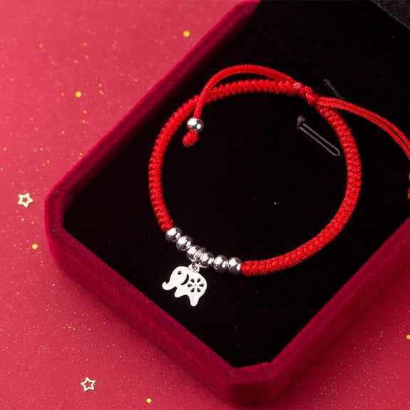 Spiritual Strength - Red String Elephant Charm Bracelet, Fair Trade Product, with Authentic Gemstones, Blessed by A Singing Bowl
