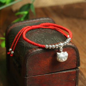 925 Sterling & Lucky Red Rope Cat Lovers Bracelet