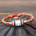 PURE SILVER Ethnic Tibetan Six  Syllable Mantra Charm & Rope Bracelet