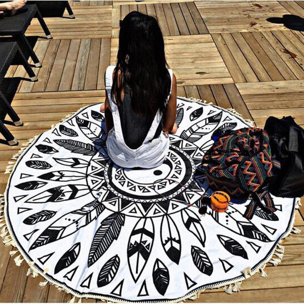 Yin & Yang Feather Mandala Yoga Beach Tapestry