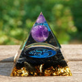 #207 - Handmade Amethyst & Obsidian OM symbol 'COMFORT' ORGONITE Pyramid