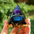 #207 - Handmade Amethyst & Obsidian OM symbol 'COMFORT' ORGONITE Pyramid