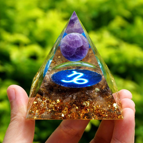 #127 - Handmade Amethyst & Smoky Quartz 'RELIEVE STRESS' CAPRICORN Zodiac ORGONITE Pyramid