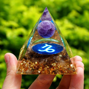 #127 - Handmade Amethyst & Smoky Quartz 'RELIEVE STRESS' CAPRICORN Zodiac ORGONITE Pyramid