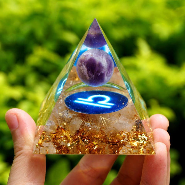 #128 - Handmade Amethyst & Tourmalinated Quartz 'HEAL SHADOW ENERGIES' LIBRA Zodiac ORGONITE Pyramid