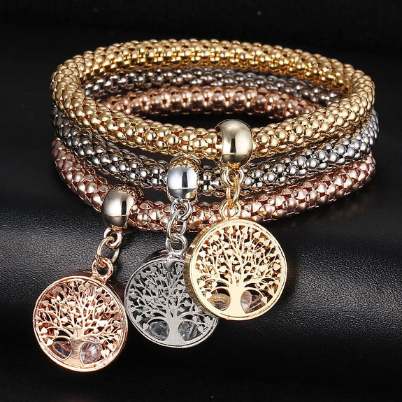 Tree of life charm top bracelet with austrian crystals