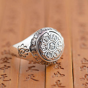 Limited Edition- Solid 925 Silver 6 syllable Lotus Mantra Signet Ring- UP TO SIZE 15!
