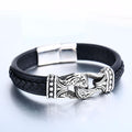 Mens Steel & Leather Viking Inspired Designs Bracelet