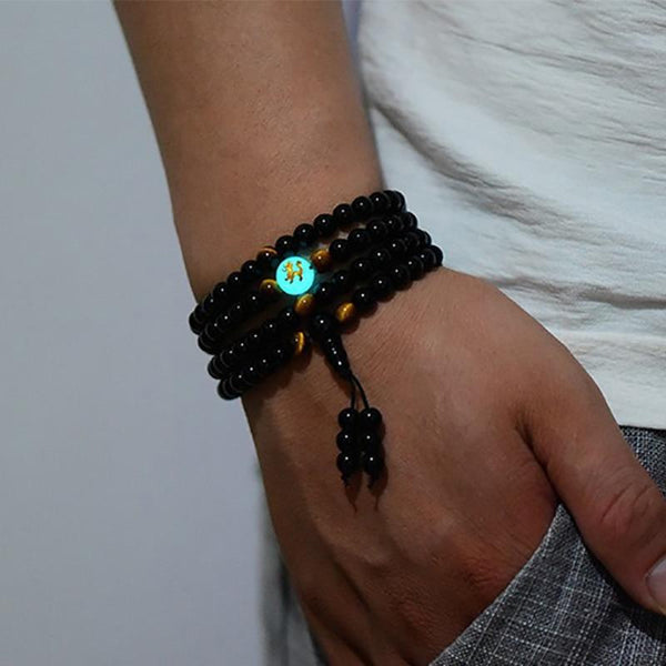 Natural Obsidian & Tiger Eye PROTECTION Bracelet with Glowing Dragon Bead