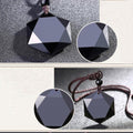 Black Obsidian Cubic Hexagram NO NEGATIVITY Pendant Necklace