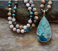 'TEARS of the OCEAN'-Jasper Stone 33" Sweater Pendant Necklace- IN STOCK USA!
