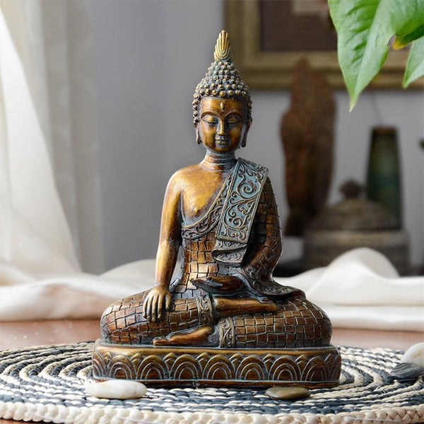 Vintage Bronze Look Buddha Statue in  Bhumisparsha Mudra (gesture) representing  ' ENLIGHTENMENT'-9 INCHES TALL!