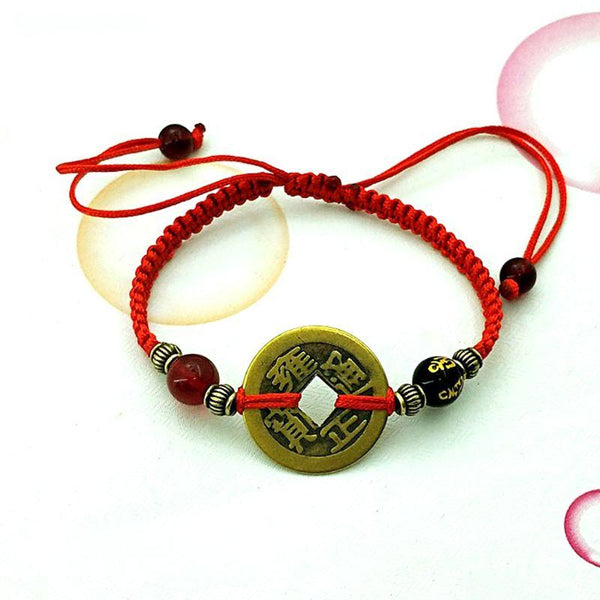 OM Mantra & Ancient Coin FENG SHUI Red Rope WEALTH Bracelet