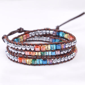 Handmade 7 Chakra Crystal & Hematite Leather Wrap Bracelet