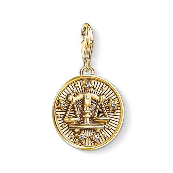 Silver & Zirconia LIBRA Zodiac Charm in Gold