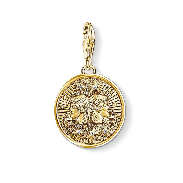 Silver & Zirconia GEMINI Zodiac Charm in Gold