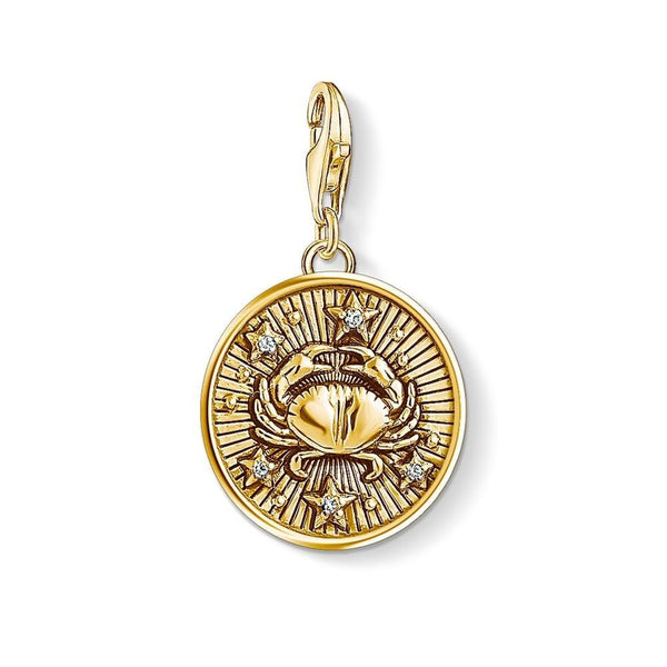 Silver & Zirconia CANCER Zodiac Charm in Gold