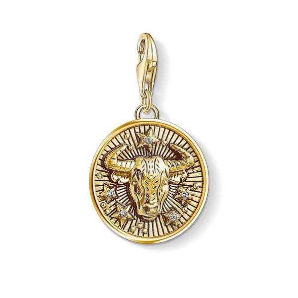 Silver & Zirconia TAURUS Zodiac Charm in Gold