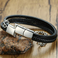 Classic & Timeless- Minimalist Titanium Steel & Genuine Leather 4 Layer Wrap Bracelet-