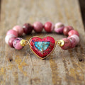 Rhodochrosite Stone & Imperial Jasper 'LOVE ONESELF' Bracelet