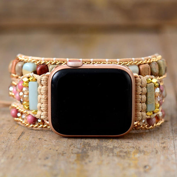 Natural Mixed Jasper's & Rhodonite 3 Layer Apple Watch Band