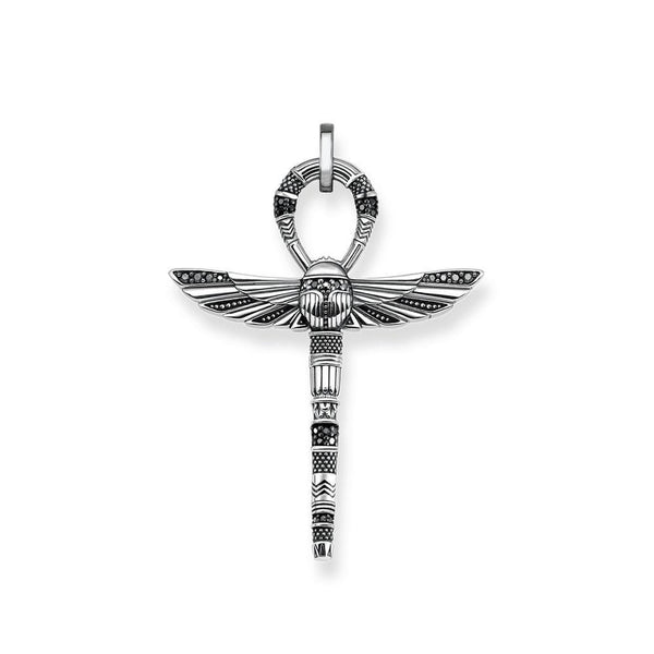 Silver & Zirconia Ankh & Egyptian Scarab Pendant Necklace