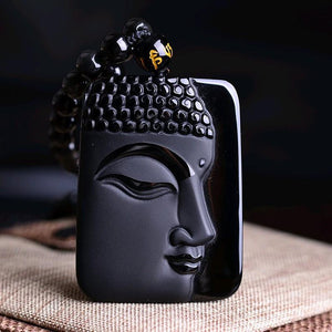 Modern Style HandCrafted Obsidian Buddha Head Pendant Necklace