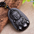 Cute Buddha Natural Obsidian Pendant Necklace