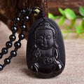 Cute Buddha Natural Obsidian Pendant Necklace