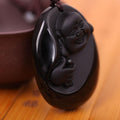 Unique Carved Natural Obsidian Buddha Pendant