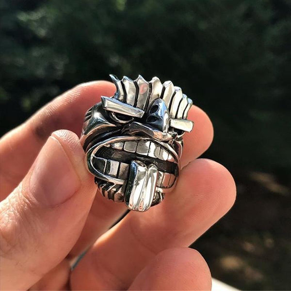 Stainless Steel Maori Mythology Totem Warrior Design Men's Ring-US Sizes 8-13