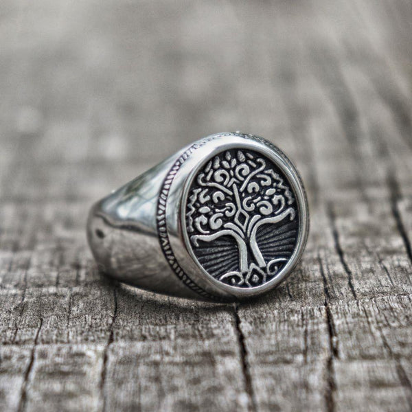 Titanium Steel Classic Men's TREE of LIFE Signet Ring-US Sizes 7-14