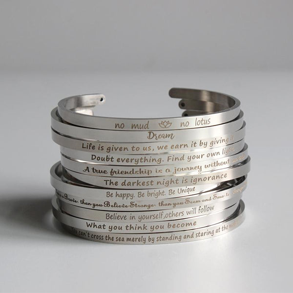 x_'NO MUD.. NO LOTUS"  Stainless Steel Inspirational Bangles.