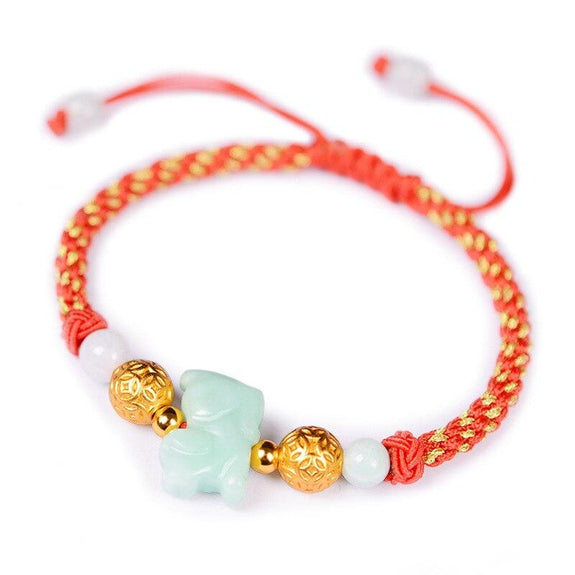 Jade Chinese Zodiac Bracelet High-quality with Red Rope - Goat