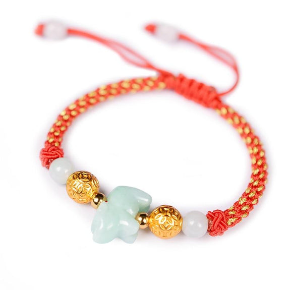 Chinese Zodiac Tiger Jade Prosperity Red String Bracelet