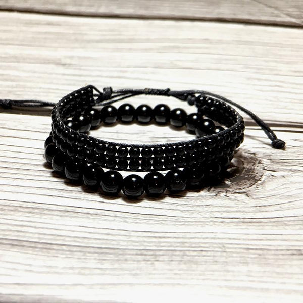 Natural Obsidian  'ABSORB NEGATIVE ENERGIES'  2 Pc Bracelet Set