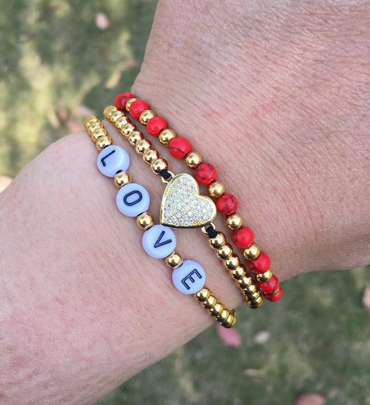 Sweet Summer STACKS! 4mm Gold Stainless Steel Beads,Letter,Stone & Accent Bracelets.BUY 2, Get 1 Free! I-Pave Cross & Beads