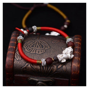 Tibetan Ethnic braided Pure Silver PIXIU WEALTH Rope  bracelet