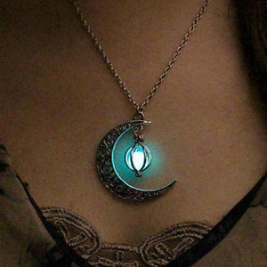 Luminous Stone Crescent Moon Pendant Necklace
