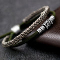 Tibetan Men's Hand Tied Rope 2/pc PEACE Bracelet with Sterling Silver Ethnic Accents
