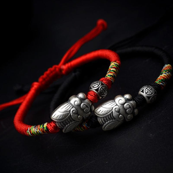 Ethnic Tibetan 925 Silver Cicada TRANSFORMATION Rope Bracelet