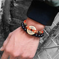 Ancient Coin Red Rope & Ebony Wood Bead 2 Pc Bracelet Set