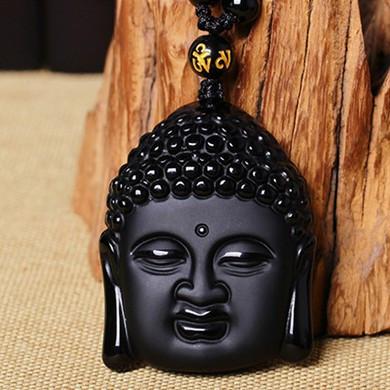 HandCrafted  Obsidian Buddha Head Pendant Necklace