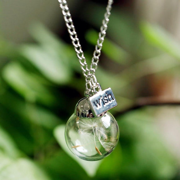 Dandelion in store glass necklace