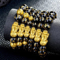 FENG SHUI Gold PIXIU & 6 Syllable Mantra Obsidian Bead Abundance Bracelet
